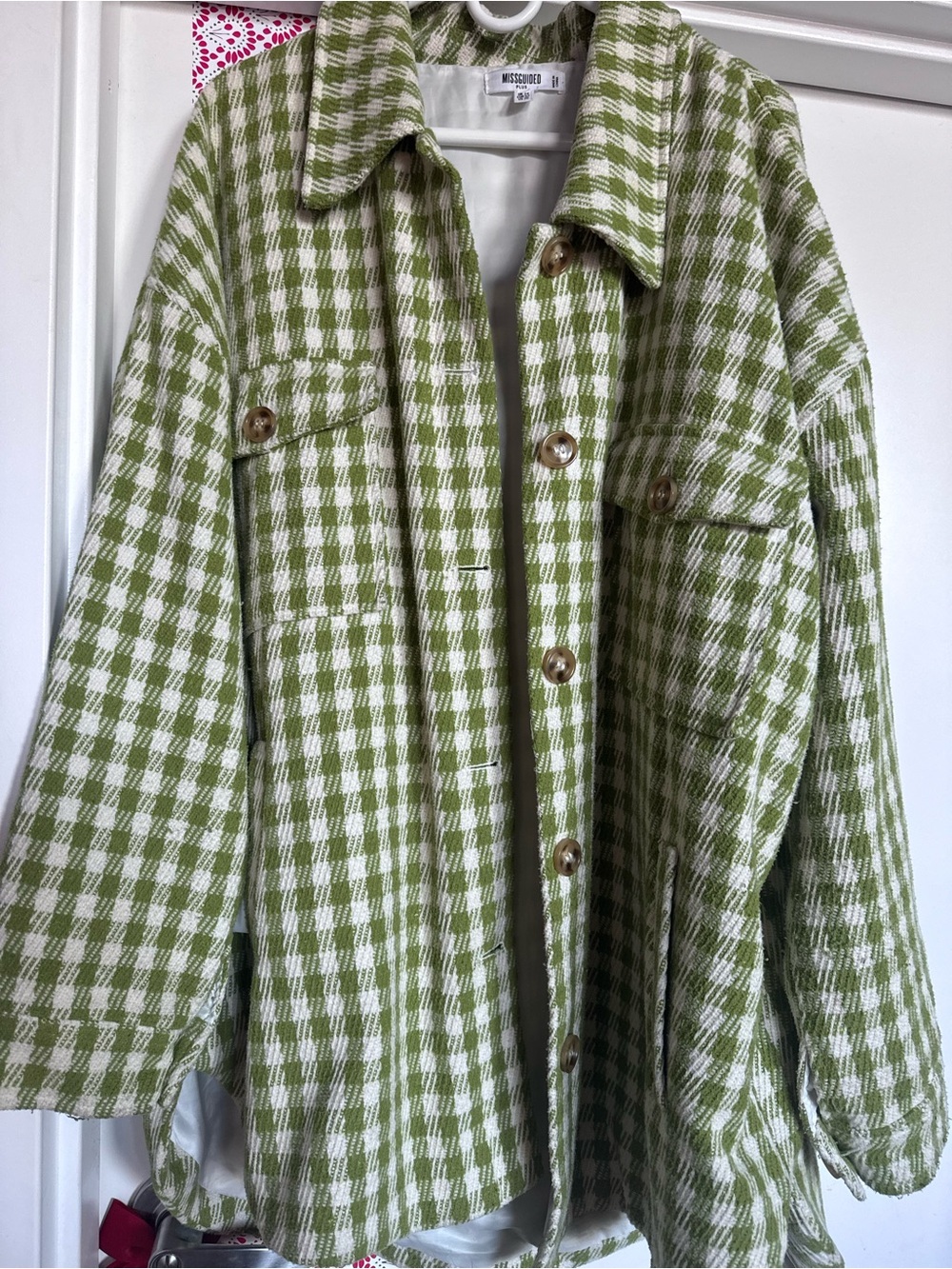Missguided Green and White Houndstooth Coat 2XL 3XL 24